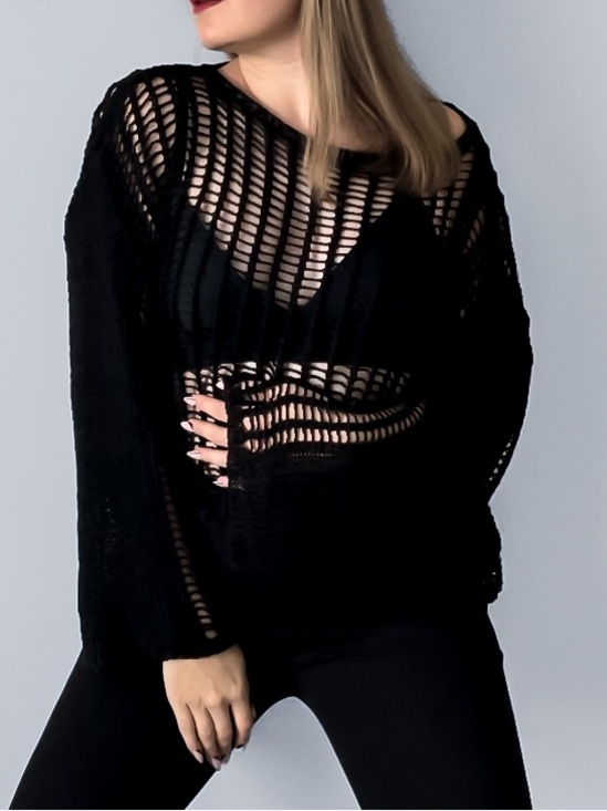 Black fishnet long sleeve top - Picture 1 of 2